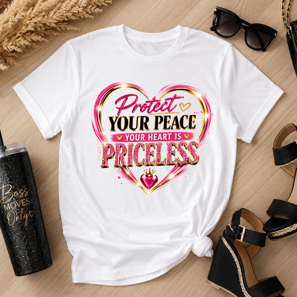 Protect Your Peace – Your Heart Is Priceless | Sublimation, DTF Transfer & T-Shirt (Pink)